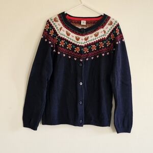 Tu Christmas Fair Isle Gingerbread Reindeer Cotton Cardigan Sweater, Size 4-5